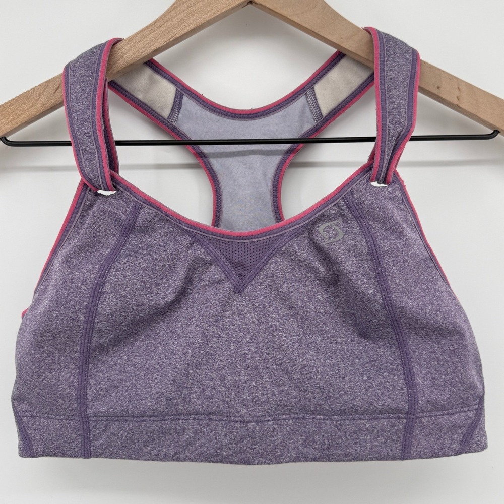 Moving Comfort Rebound Racerback Sports Bra Purple 36C Hook Loop Straps 350037